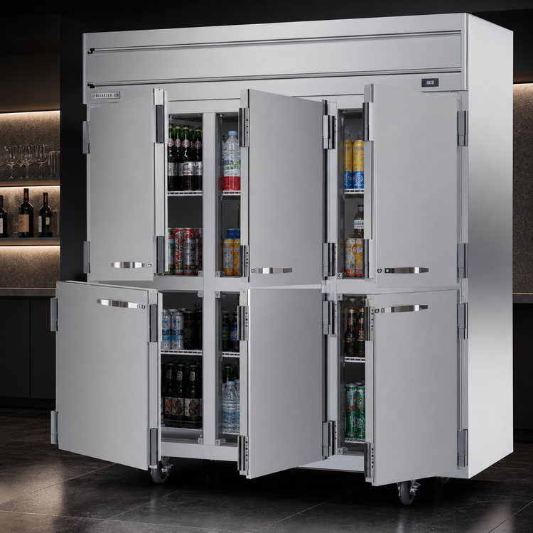 Product image #4 for Beverage-Air Horizon Series Three-Section Half-Solid Door Reach-In Refrigerator, 71.52 Cu. Ft., Top-Mounted Self-Contained