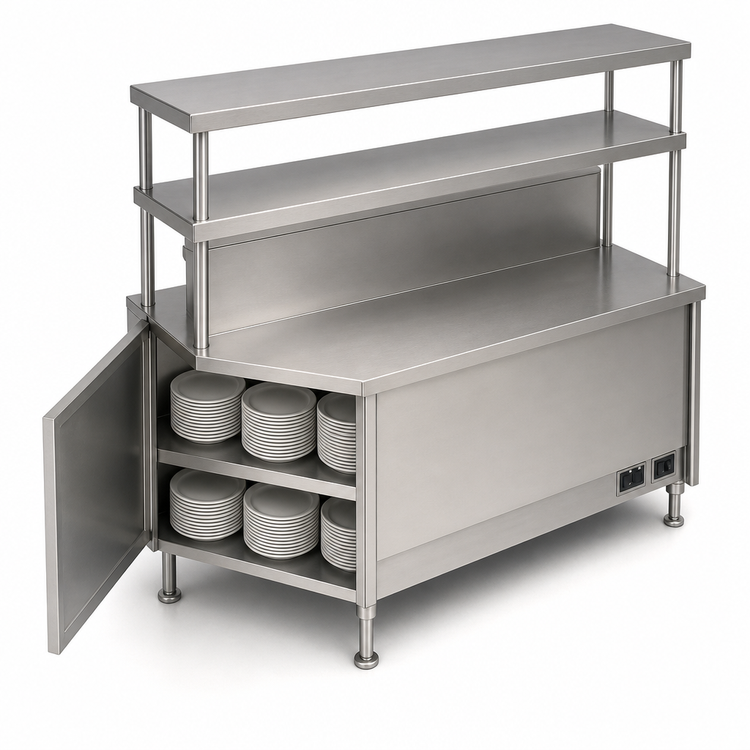 Product image #4 for Randell RCL-70.5 Modular Chef Service Counter Left Section with Plate Storage Cabinet, Double Overshelf, and Wing Wall