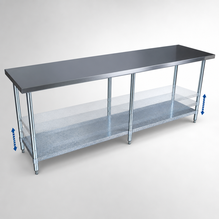 Product image #4 for BK Resources 84-Inch Stainless Steel Work Table with Adjustable Undershelf
