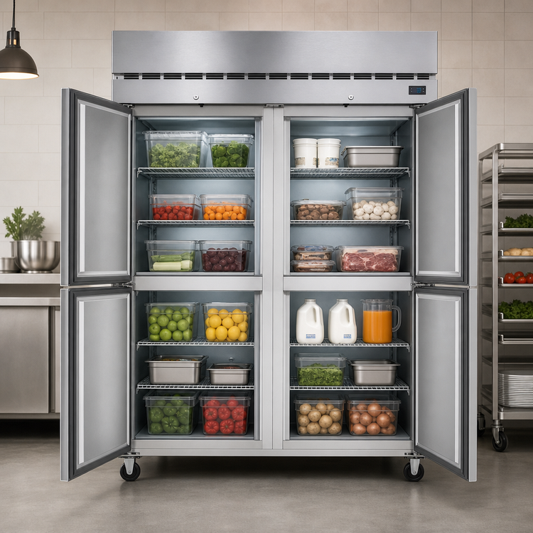 Product image #4 for Hoshizaki Steelheart Two-Section Reach-In Refrigerator with Half-Height Solid Hinged Doors, 50.37 Cu. Ft., Top-Mounted Self-Contained