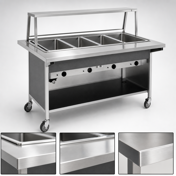 Product image #4 for Atlas Metal CAIH-6 Mobile Hot Food Serving Counter, 6-Well Electric, 91-1/4" Length