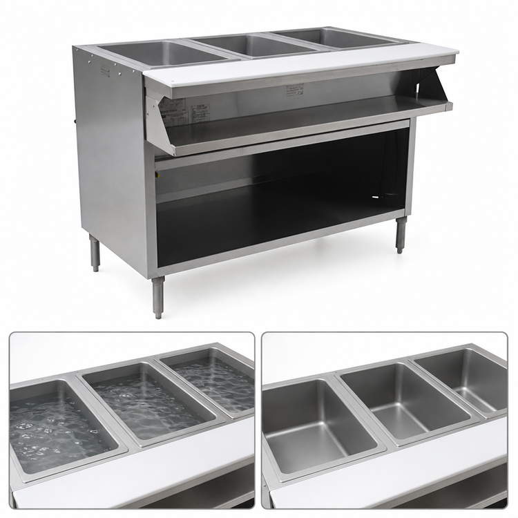 Product image #4 for Spec-Master 48 Inch Electric Sealed Well Hot Food Table with Open Cabinet Base, 3 Wells, Wet or Dry Operation
