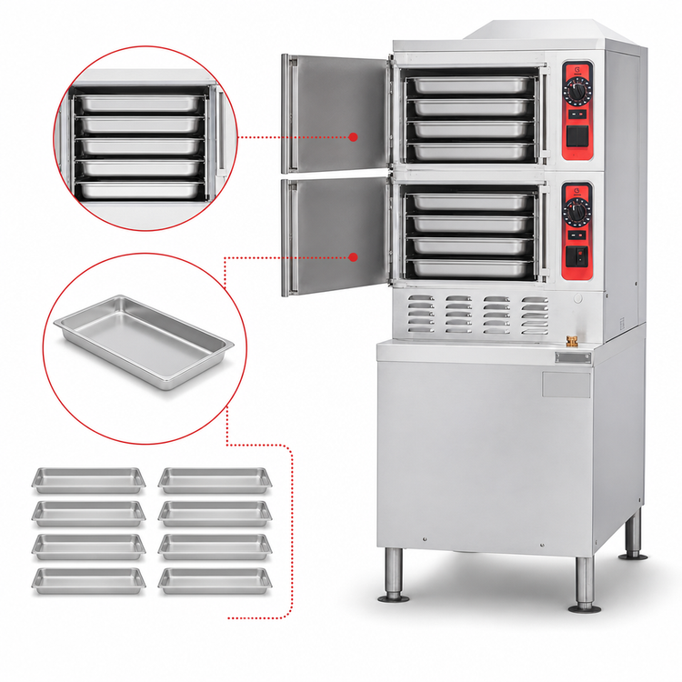 Product image #5 for Vulcan C24DA10 10-Pan Two-Compartment Direct Steam Convection Steamer on Cabinet Base