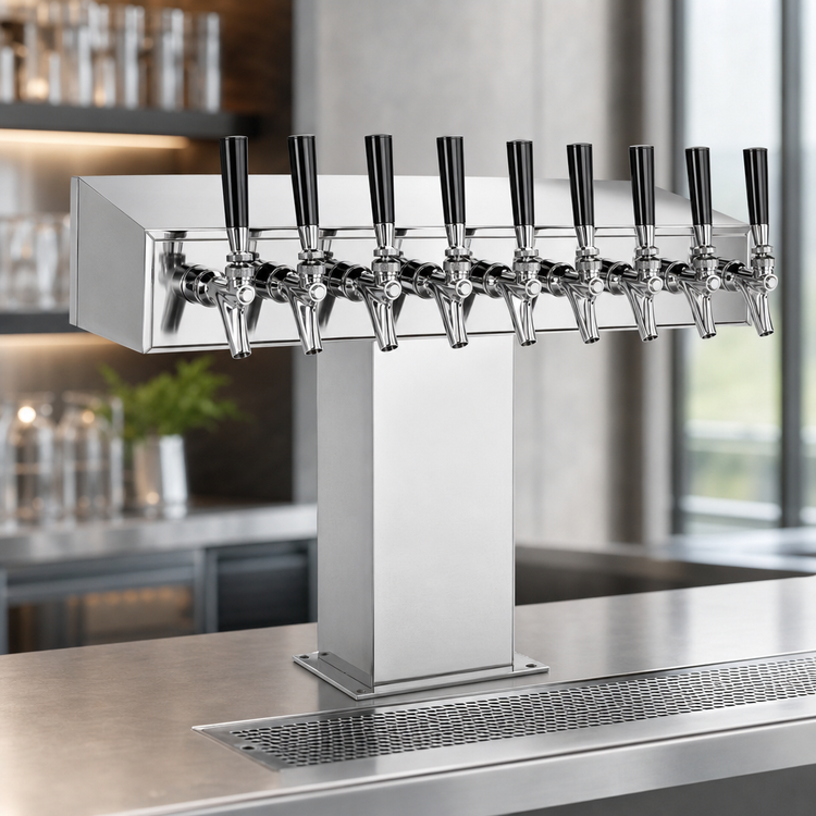 Product image #4 for Perlick Wide Base Extra High 12-Faucet Countertop Glycol-Cooled Tee Draft Beer Tower, Stainless Steel