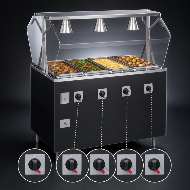Product image #4 for Vollrath 4-Well Mobile Hot Food Station Deluxe with Buffet Breath Guard and Enclosed Base, 60-Inch Wide