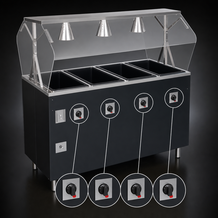 Product image #4 for Vollrath 2-Series Affordable Portable Deluxe 4-Well Mobile Hot Food Station with Lighted Breath Guard, 60 Inch Wide