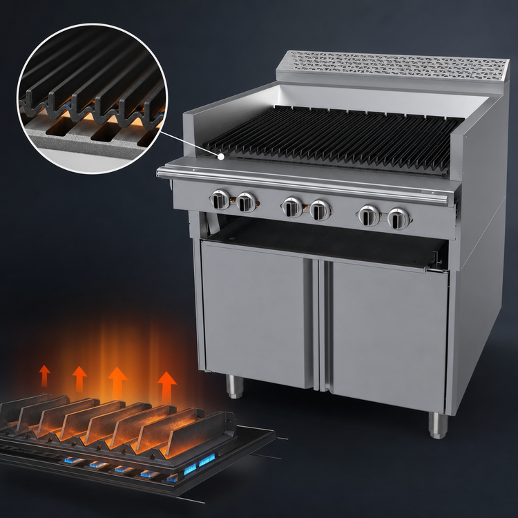 Product image #4 for Garland Cuisine Series Heavy-Duty 36-Inch Gas Char-Broiler with Fixed Cast Iron Grid and Open Cabinet Base