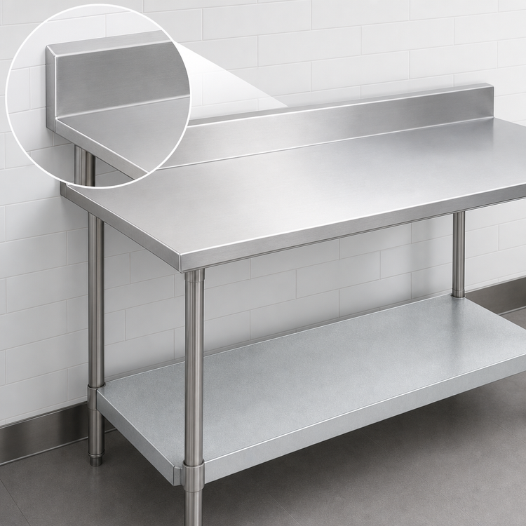 Product image #4 for Advance Tabco 108" x 24" 16-Gauge 430 Stainless Steel Work Table with 5" Backsplash and Galvanized Undershelf