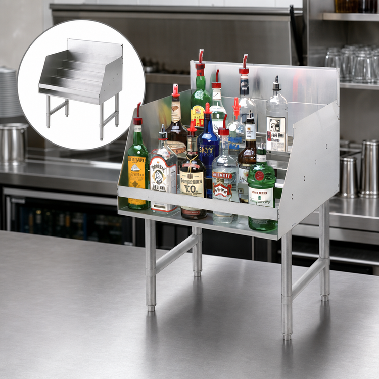 Product image #5 for Advance Tabco Special Value Series 5-Step Stainless Steel Freestanding Liquor Bottle Display Unit