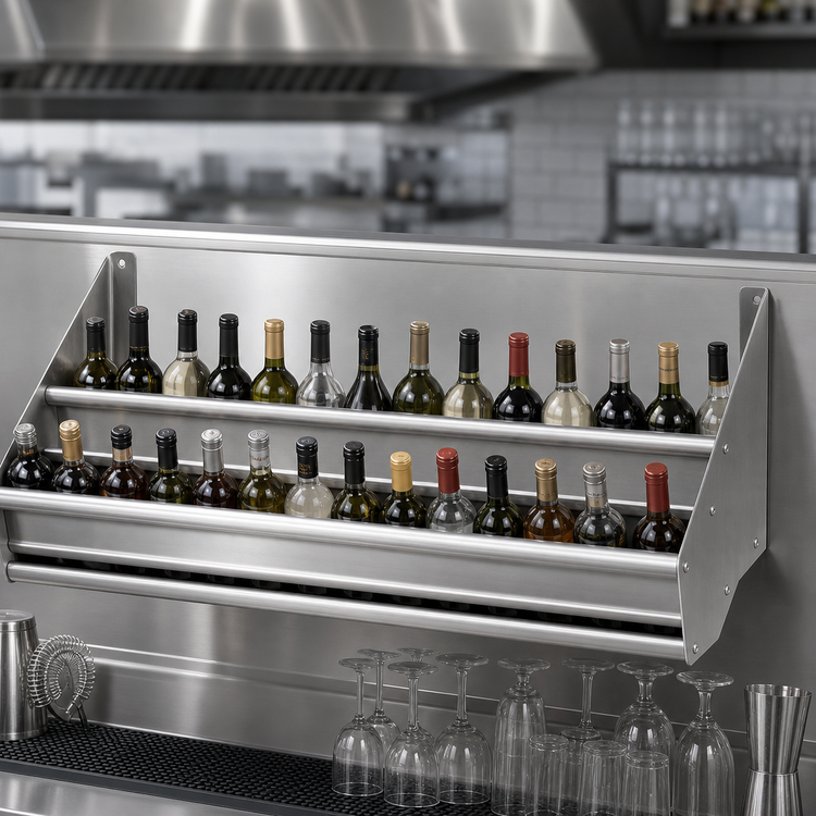 Product image #4 for Advance Tabco Prestige Double-Tier Stainless Steel Speed Rail, 60 Inch, 30-Bottle Capacity