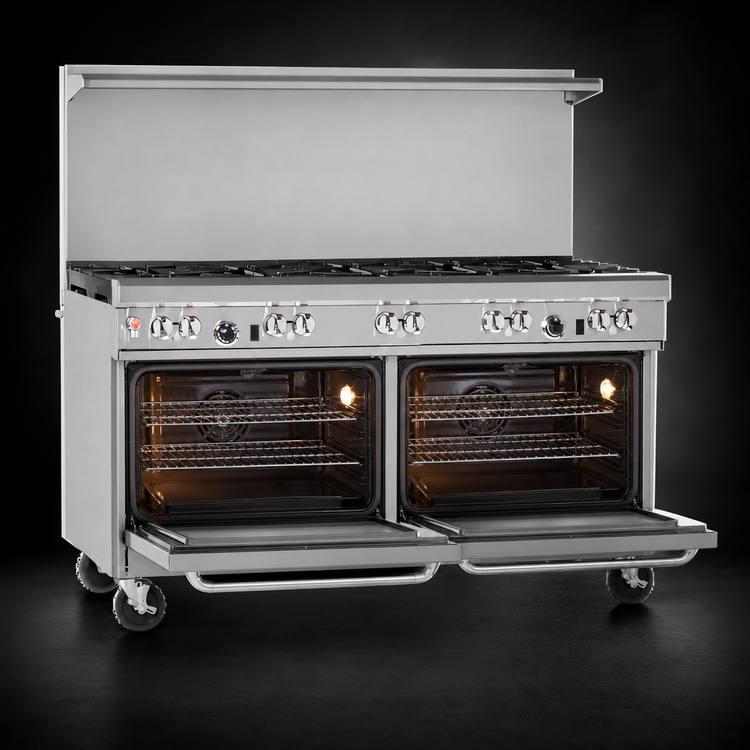 Product image #4 for Ultimate 60-Inch Gas Restaurant Range with 9 Open Burners and 2 Convection Ovens