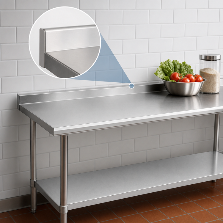 Product image #4 for Duke Deluxe 84 Inch x 24 Inch 16 Gauge 300 Series Stainless Steel Work Table with 1-1/8 Inch Riser and Galvanized Undershelf