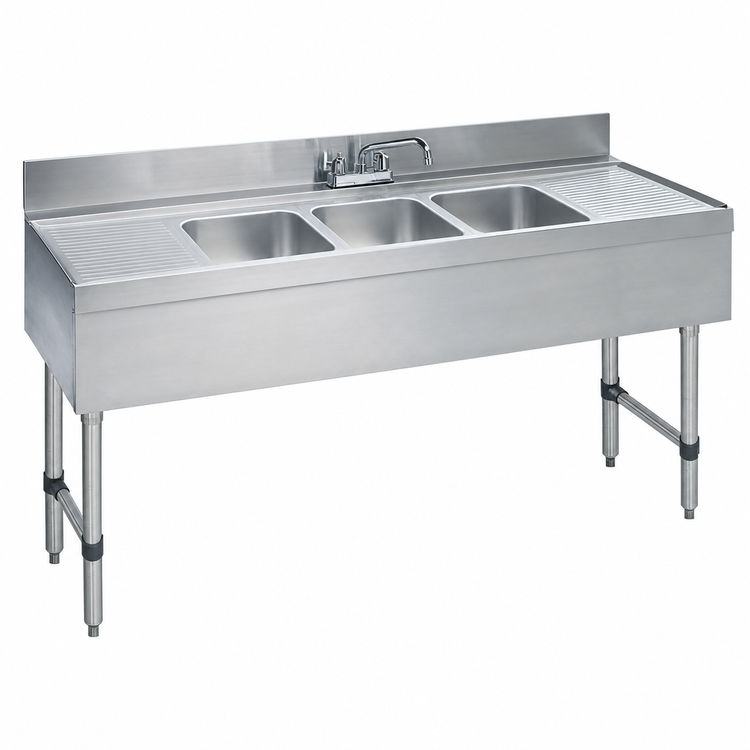 Product image #4 for Advance Tabco Special Value Series 3-Compartment Underbar Sink Unit with Deck-Mount Faucet and Dual Drainboards, 60" W x 21" D