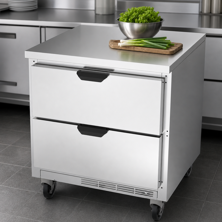 Product image #4 for Beverage Air 32-Inch One-Section Two-Drawer Worktop Refrigerator, 7.2 Cu. Ft., Flat Top, Rear-Mounted Self-Contained R290