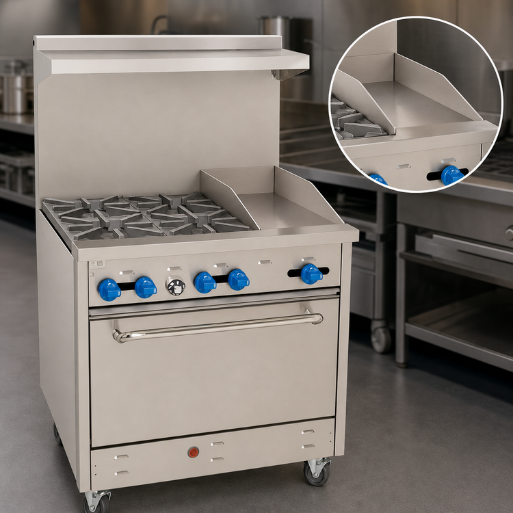 Product image #4 for Comstock-Castle 36-Inch Gas Range with 4 Star Burners, 12-Inch Griddle, Standard Oven, Backriser and High Shelf