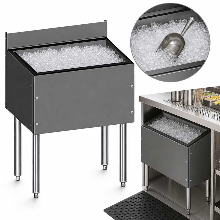 Product image #4 for CHOICE 24-Inch Extra Deep Stainless Steel Underbar Ice Bin, 92-Lb. Capacity