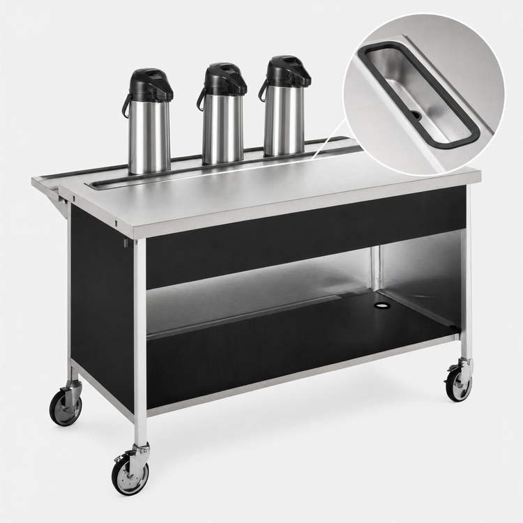 Product image #4 for Atlas Metal CAU-3 50-Inch Mobile Modular Beverage Serving Counter with Stainless Steel Top and Urn Drain