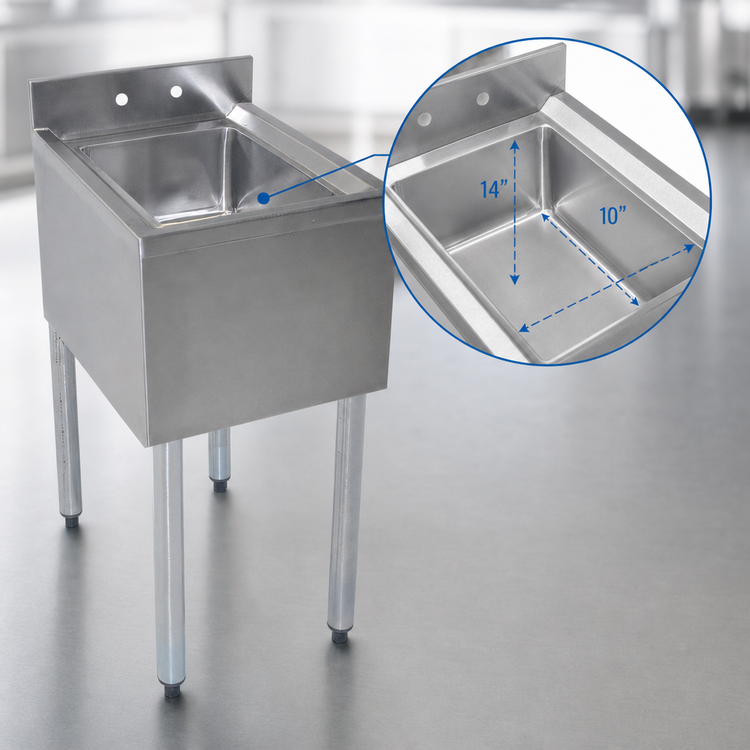 Product image #4 for BK Resources Underbar Dump Sink with 10" x 14" Bowl and 4" Splash, Stainless Steel