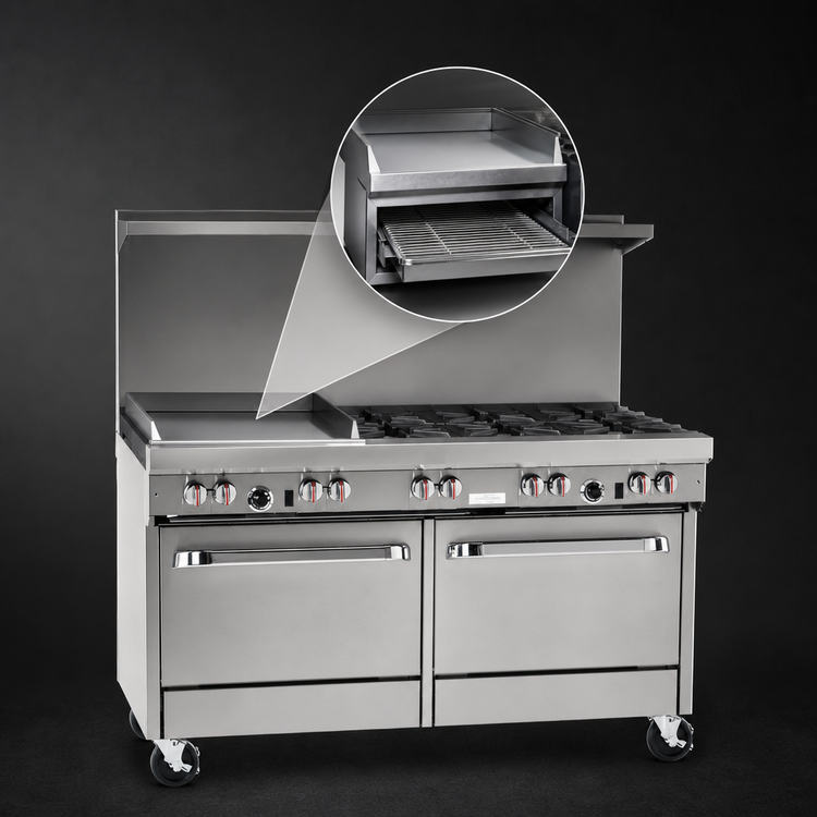 Product image #4 for Southbend S-Series 60-Inch Commercial Gas Restaurant Range with 6 Open Burners, 24-Inch Griddle/Broiler, and 2 Convection Ovens