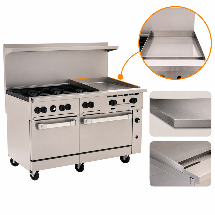 Product image #4 for Vulcan Endurance 60-Inch Gas Restaurant Range with 6 Burners, 24-Inch Manual Griddle, and 2 Standard Ovens