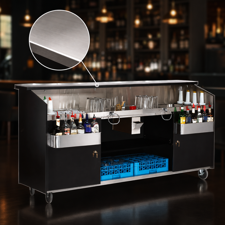 Product image #4 for Regency Supreme 95-3/4 Inch Wide Black Portable Bar with 2 Ice Bins, Bottle Storage and Stainless Steel Work Top