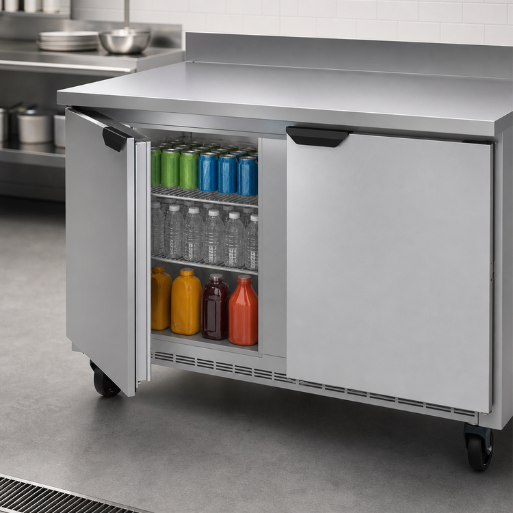Product image #5 for Beverage-Air 60-Inch Two-Section Worktop Refrigerator with Solid Doors, 14.75 Cu. Ft.