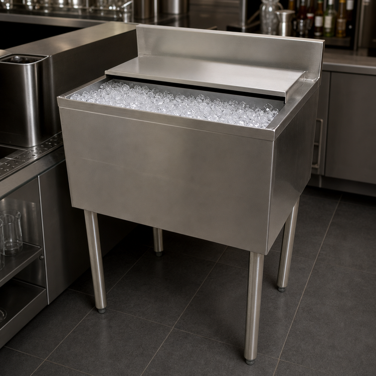 Product image #5 for BK Resources Underbar Insulated Ice Bin with 8-Circuit Aluminum Cold Plate, 24 x 18 Inch, 66 lb. Capacity