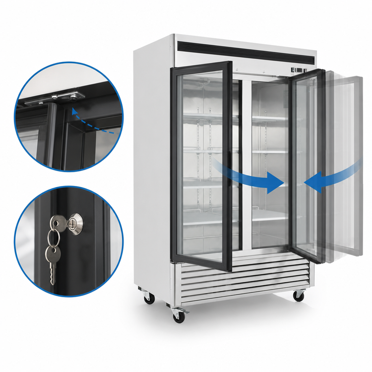 Product image #4 for Atosa Two-Section Glass Door Refrigerator Merchandiser, 44.8 Cu. Ft., Bottom-Mount Self-Contained, Stainless Steel