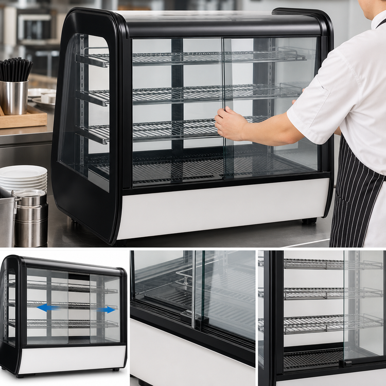 Product image #4 for Countertop Curved Glass Refrigerated Display Case, 35 Inch, 6.56 Cu. Ft., 3 Shelves
