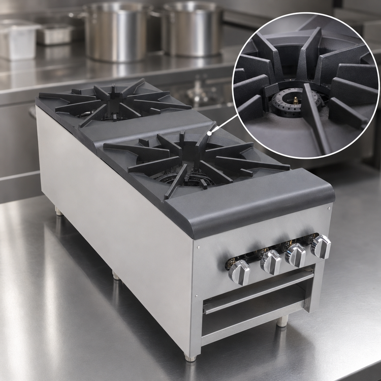 Product image #4 for Comstock-Castle 18-Inch Wide Gas Stock Pot Range with 2 Double Burner Sections and Open Front Cabinet Base