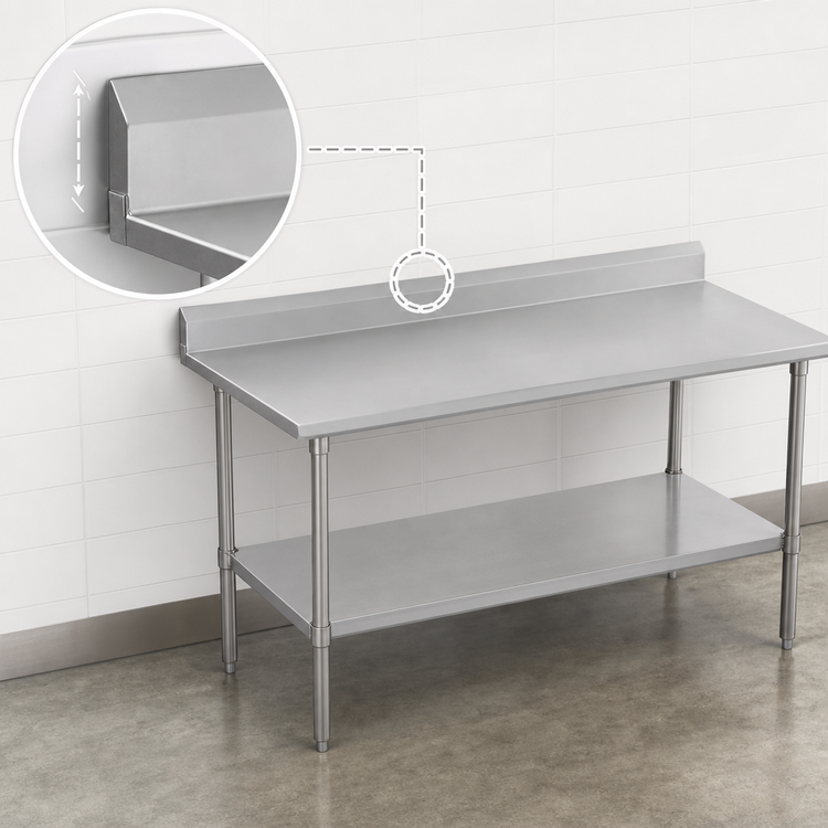 Product image #4 for John Boos Stallion 16-Gauge Stainless Steel Top Work Table with 5-Inch Backsplash and Galvanized Undershelf, 84-Inch x 36-Inch