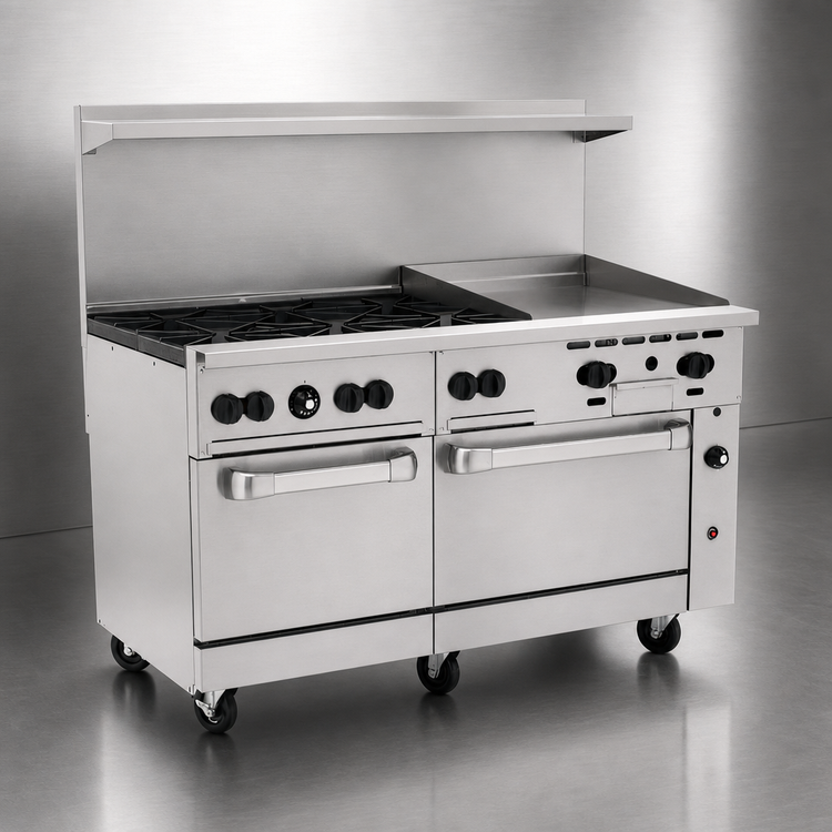 Product image #4 for Vulcan Endurance 60-Inch Stainless Steel Gas Restaurant Range with 6 Burners, 24-Inch Thermostatic Griddle, and 2 Standard Ovens