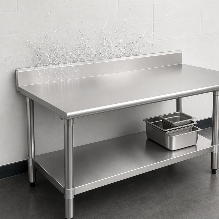 Product image #4 for Eagle Spec-Master 144-Inch x 36-Inch 14-Gauge Stainless Steel Work Table with 4-1/2-Inch Backsplash and Undershelf