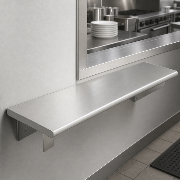 Product image #4 for Eagle Group PTS-18144 Pass-Thru Wall Shelf, 144"W x 18"D, 304 Stainless Steel