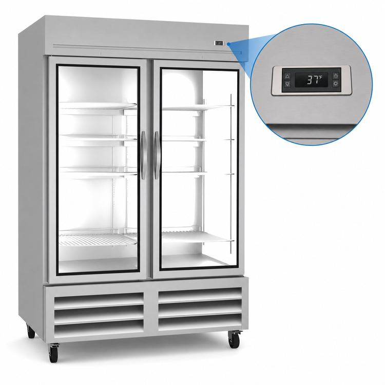 Product image #4 for Kelvinator Commercial 54-Inch Two-Section Glass Door Reach-In Refrigerator, 49 Cu. Ft., Bottom Mount