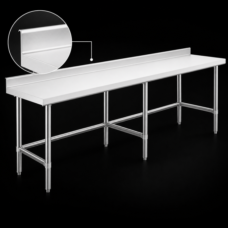 Product image #4 for Steel Works Stainless 18-Gauge 304 Stainless Steel Open Base Worktable, 84 x 30 x 34 Inches, 2-Inch Rear Upturn