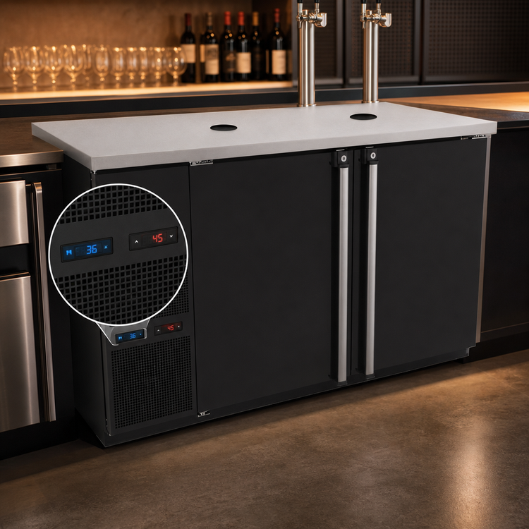 Product image #4 for Pro-Line E-Series Dual Temperature Wine Cooler Dispenser, Two-Section, 8-Keg, 59-1/2 Inch W, Self-Contained Refrigeration, Black