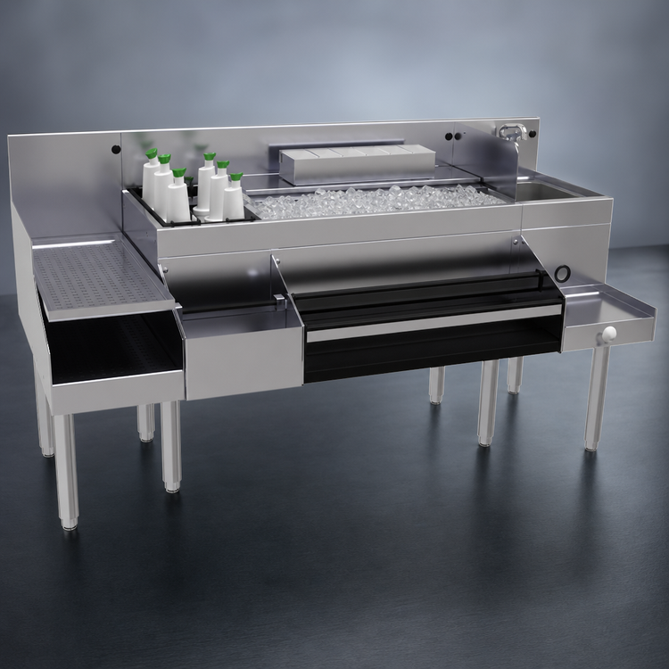 Product image #4 for Glastender 66-Inch All-In-One Underbar Ice Bin/Cocktail Station with Sink, Blender Shelf, and 10-Circuit Cold Plate
