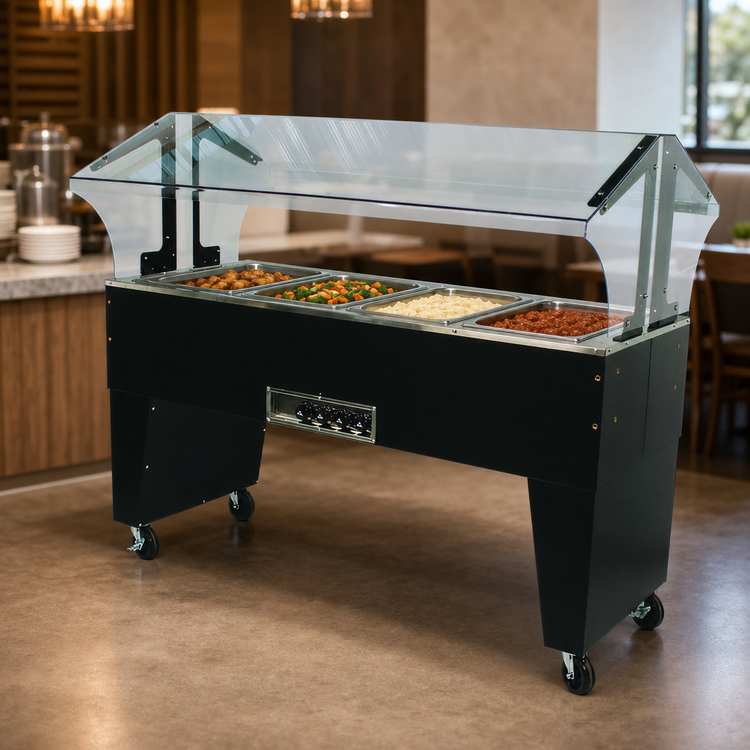 Product image #4 for Advance Tabco Triumph Supreme 4-Well Portable Hot Food Buffet Table, 120V, Open Base, Black Vinyl Clad
