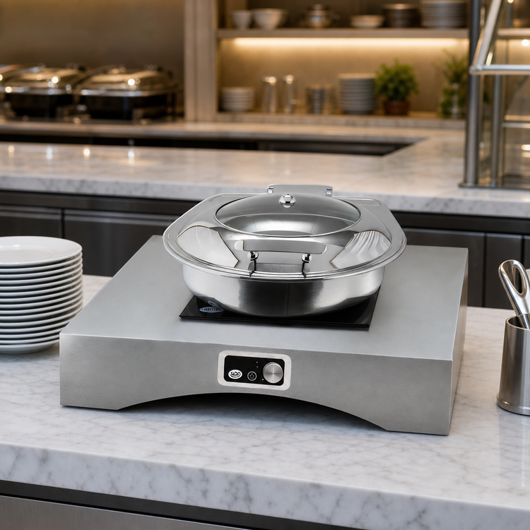 Product image #5 for Countertop Single Induction Chafer Station with Drop-In Electric Cooktop, 25 x 22 x 5 Inches, Random Swirl Finish