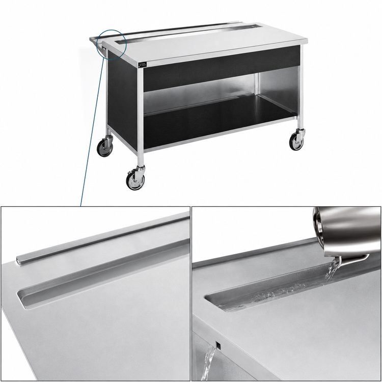 Product image #4 for Atlas Metal 36-1/4 Inch Mobile Beverage Serving Counter with Stainless Steel Top and Full-Length Drip Trough