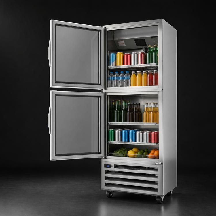 Product image #4 for Beverage-Air One-Section Display Reach-In Refrigerator with 2 Half Glass Hinged Doors, 16.85 Cu. Ft., Stainless Steel