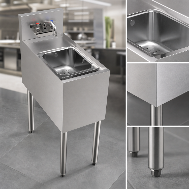 Product image #4 for Krowne Royal Series Freestanding Underbar Dump Sink with Faucet and Basket, 12 x 24 Inches
