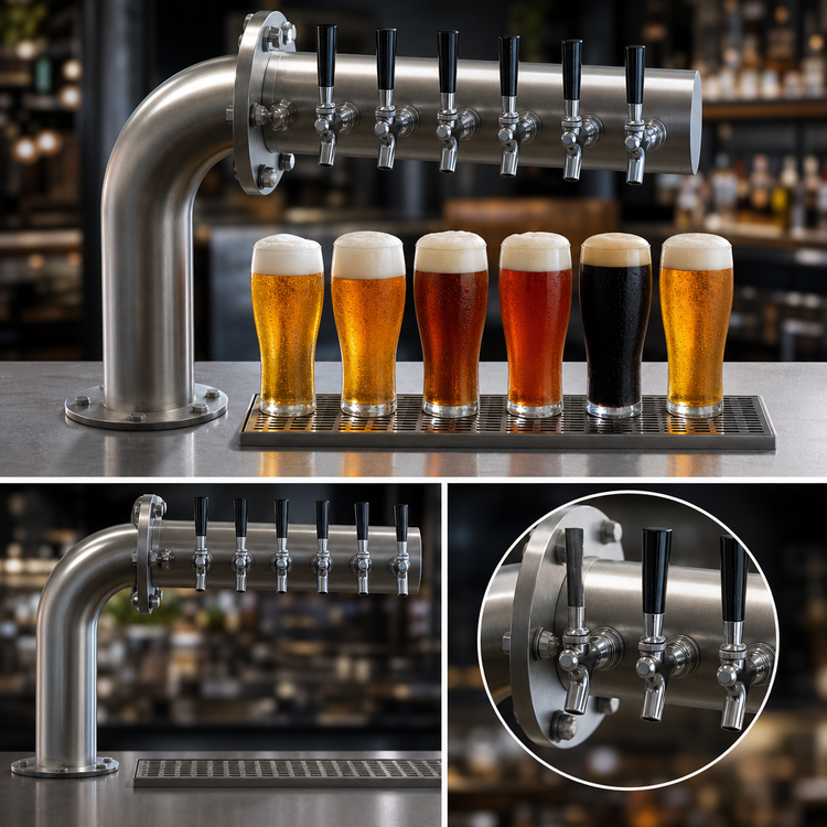 Product image #4 for Perlick Left-Mount L Brew Pipe 6-Faucet Countertop Glycol-Cooled Draft Beer Tower