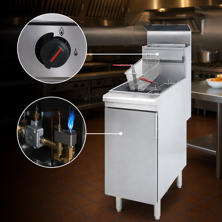 Product image #4 for Omcan Liquid Propane Gas Floor Fryer, 15-1/2 in. Wide, 35-40 lb Oil Capacity, 90,000 BTU