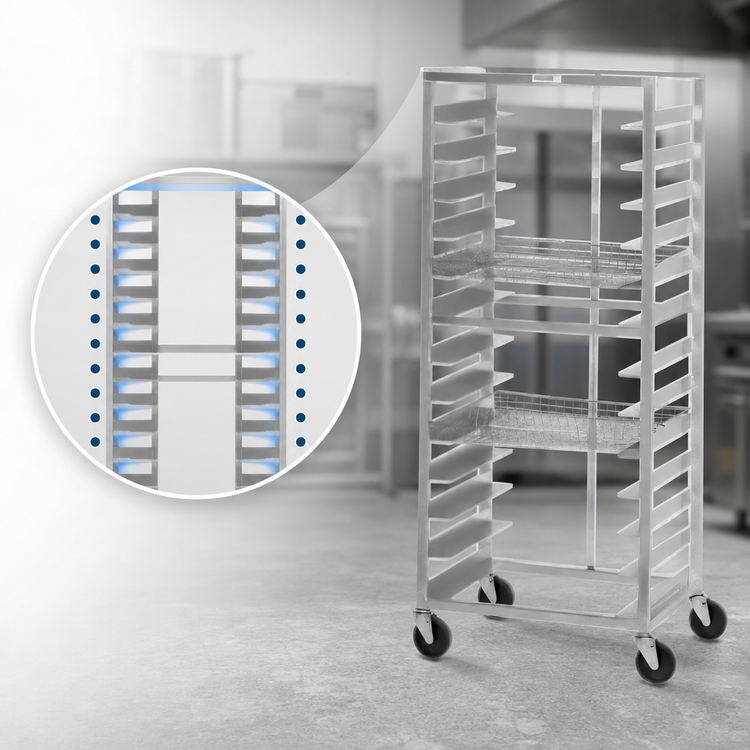 Product image #4 for Channel Manufacturing 486DD Mobile Aluminum Donut Basket Rack, End Load, 13 Levels, 5-Inch Swivel Casters