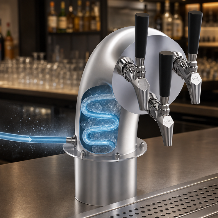Product image #4 for Krowne Triple Faucet Glycol-Cooled Snakehead Beer Tower with Brushed Stainless Steel Finish