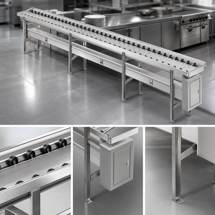 Product image #4 for Dinex DXIESSW10 10-Foot Stainless Steel Skate Wheel Tray Make-Up Conveyor