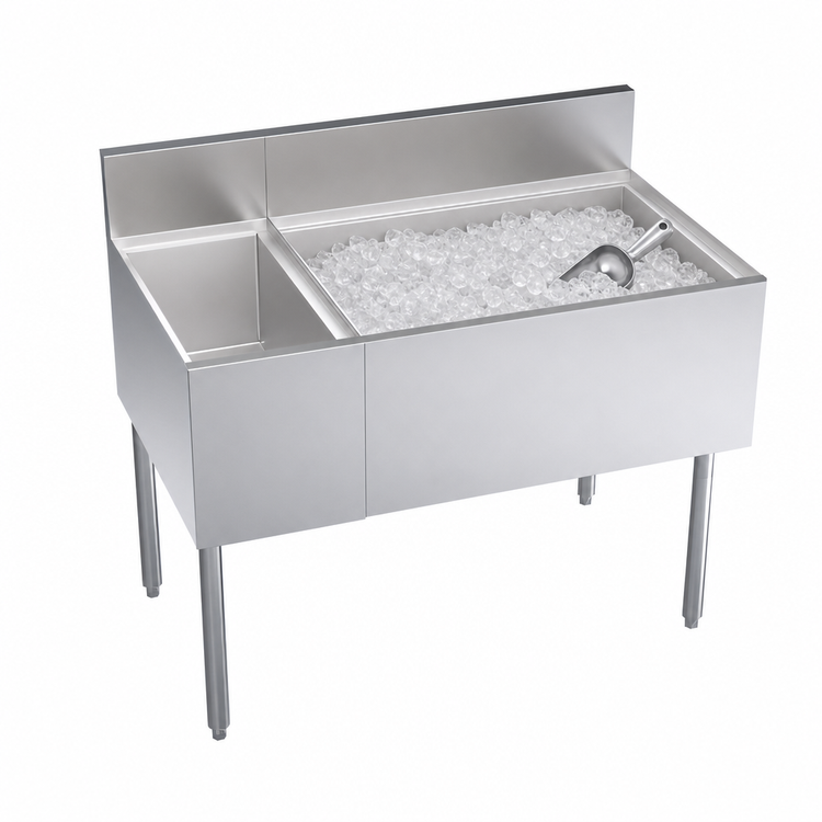 Product image #4 for Krowne Royal Series 42-Inch Underbar Multi-Station Ice Bin with Left Insulated Bottle Storage and Right Ice Bin