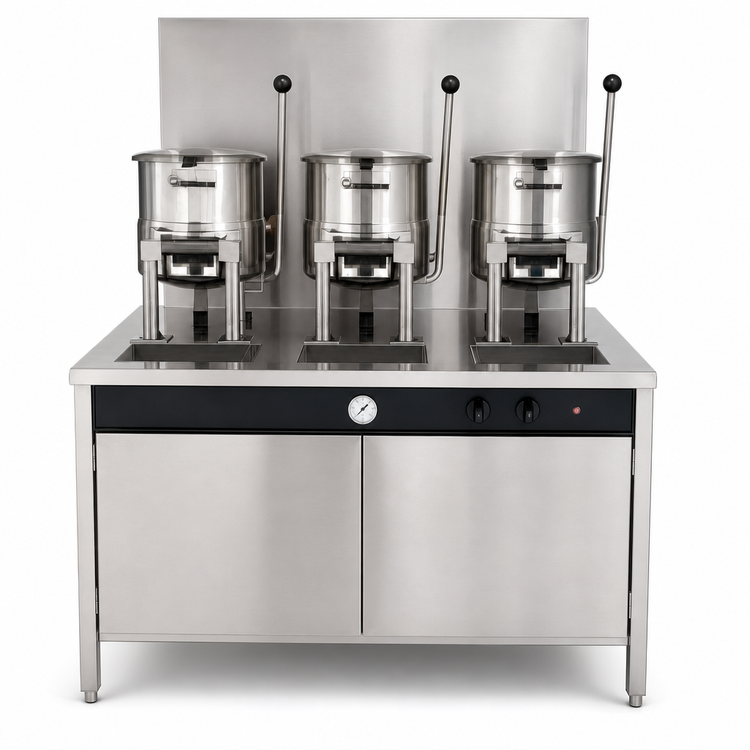 Product image #4 for Groen Electric Kettle Cabinet Assembly with Three 20-Quart Hand-Tilt Kettles